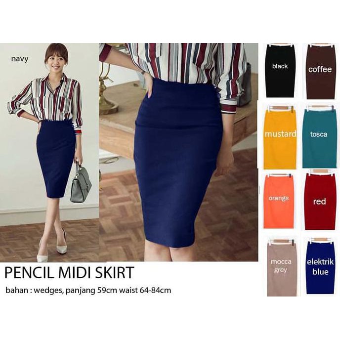 Kualitas Terbaik ROK PENCIL / ROK SPAN POLOS WANITA / ROK MIDI / MIDI SKIRT / ROK HITAM MURAH