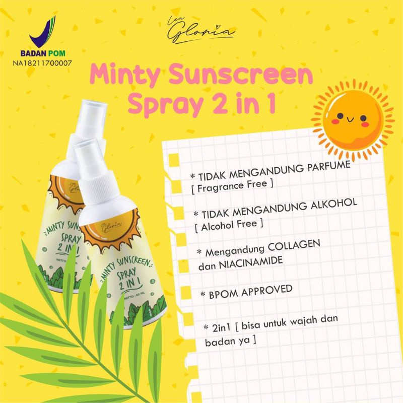 [BPOM] Lea Gloria Minty Sunscreen Spray Mist | Reapply Sunblock Praktis | Sun Screen Sunblok block blok | Pelindung wajah dari mata hari