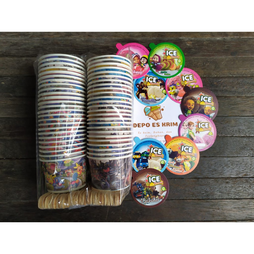 Paket Usaha Es Krim Cup Kertas 100 ml Murah ( Bubuk Mr Cool Pondan Haan Ice Cream Paper Cup)