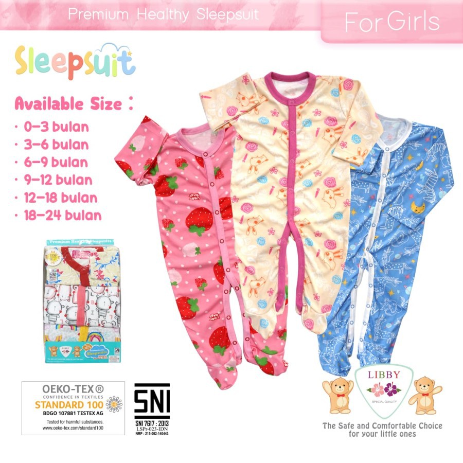 Libby Lullaby Premium Sleepsuit 3pk