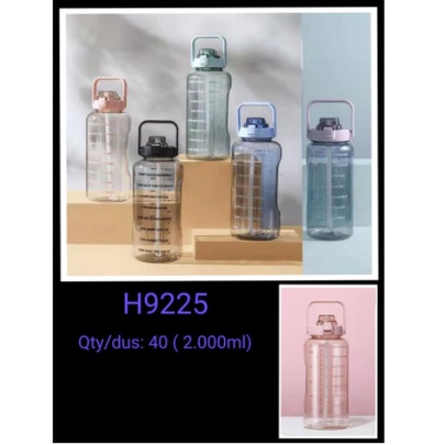 Botol Minum Besar Motivasi Bening 2 Liter / Motivational Water Bottle / Botol Kekinian 2000 ml H9225