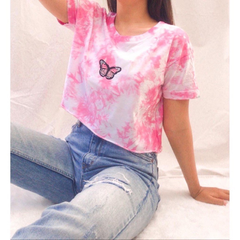 Tshirt Butterfly herfly Crop Tie Dye