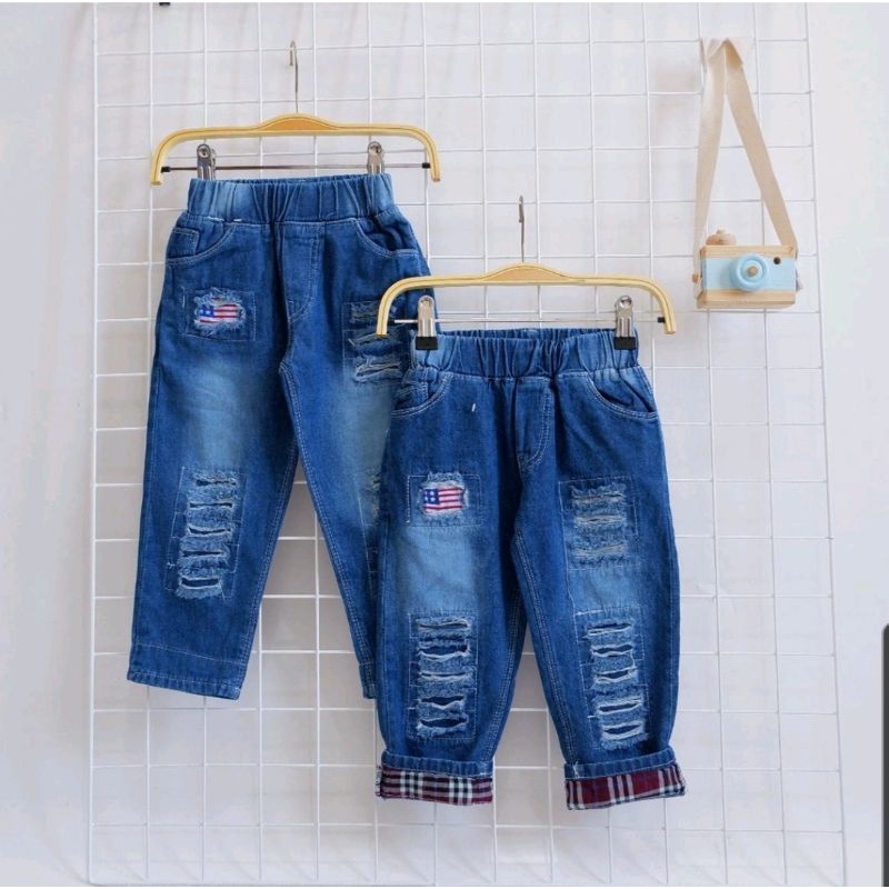 Jeans Ripped Bendera Anak laki Laki 2-7 Tahun