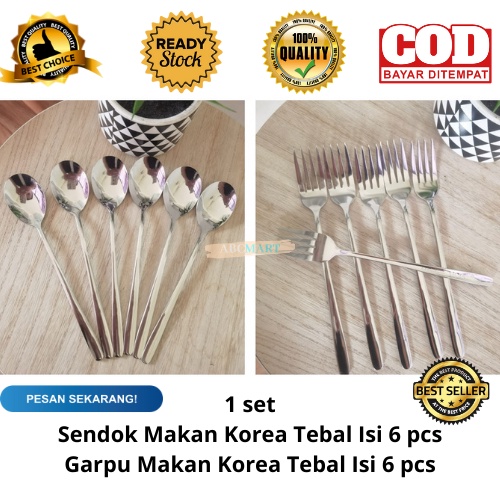 [BISA COD] PROMO Sendok Garpu Makan Korea Isi 12 pcs Stainless Tebal Sendok Garpu Korea Sendok Garpu Makan Sendok Garpu Panjang Berkualitas Murah