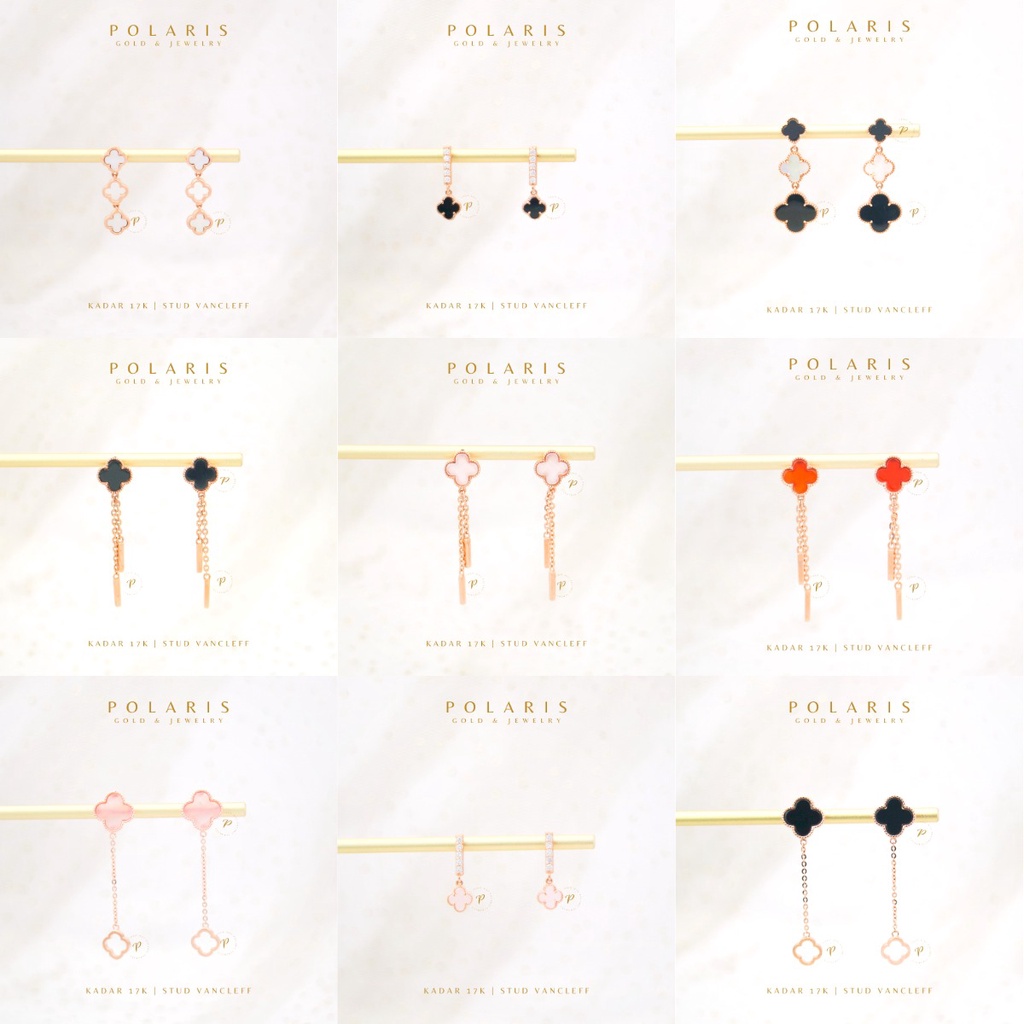 Anting Tusuk Model Stud New VAC Brand New Clover Ready Banyak Warna Perhiasan Warna Rosegold Kadar Emas Tua 750/17K AT2B