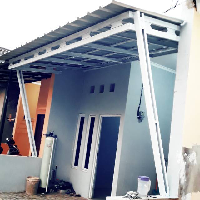 Kanopi atap sepandek + cat Finising Kanopi Baja Ringan Rumah Minimalis Atap Spandek Alderon #kanopi