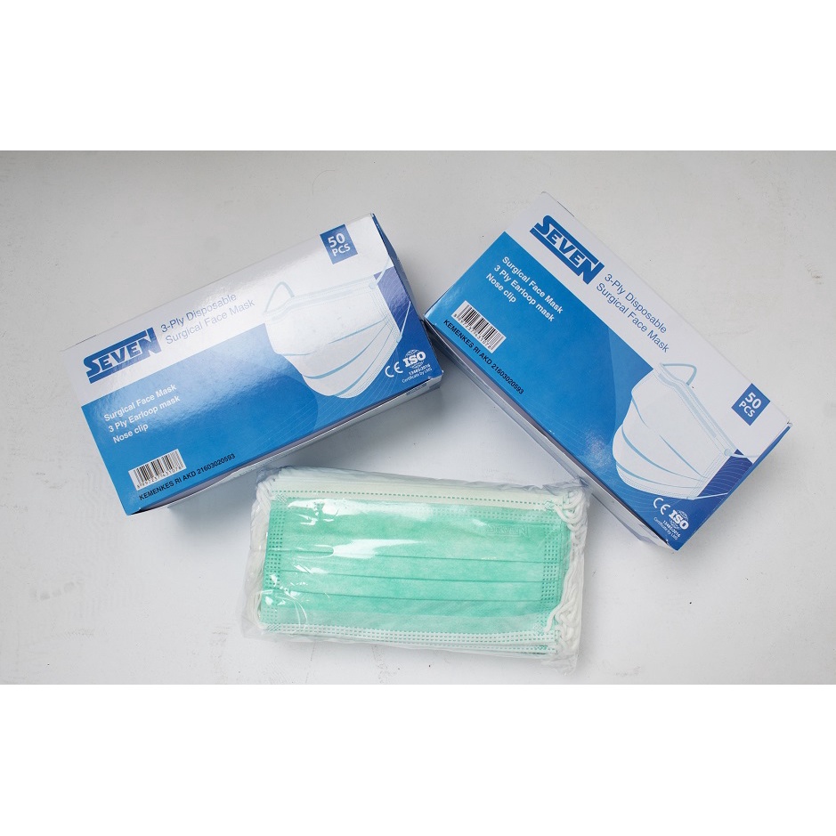 Fortglass Seven Masker Medis Surgical Face Mask 3 ply isi 50pcs