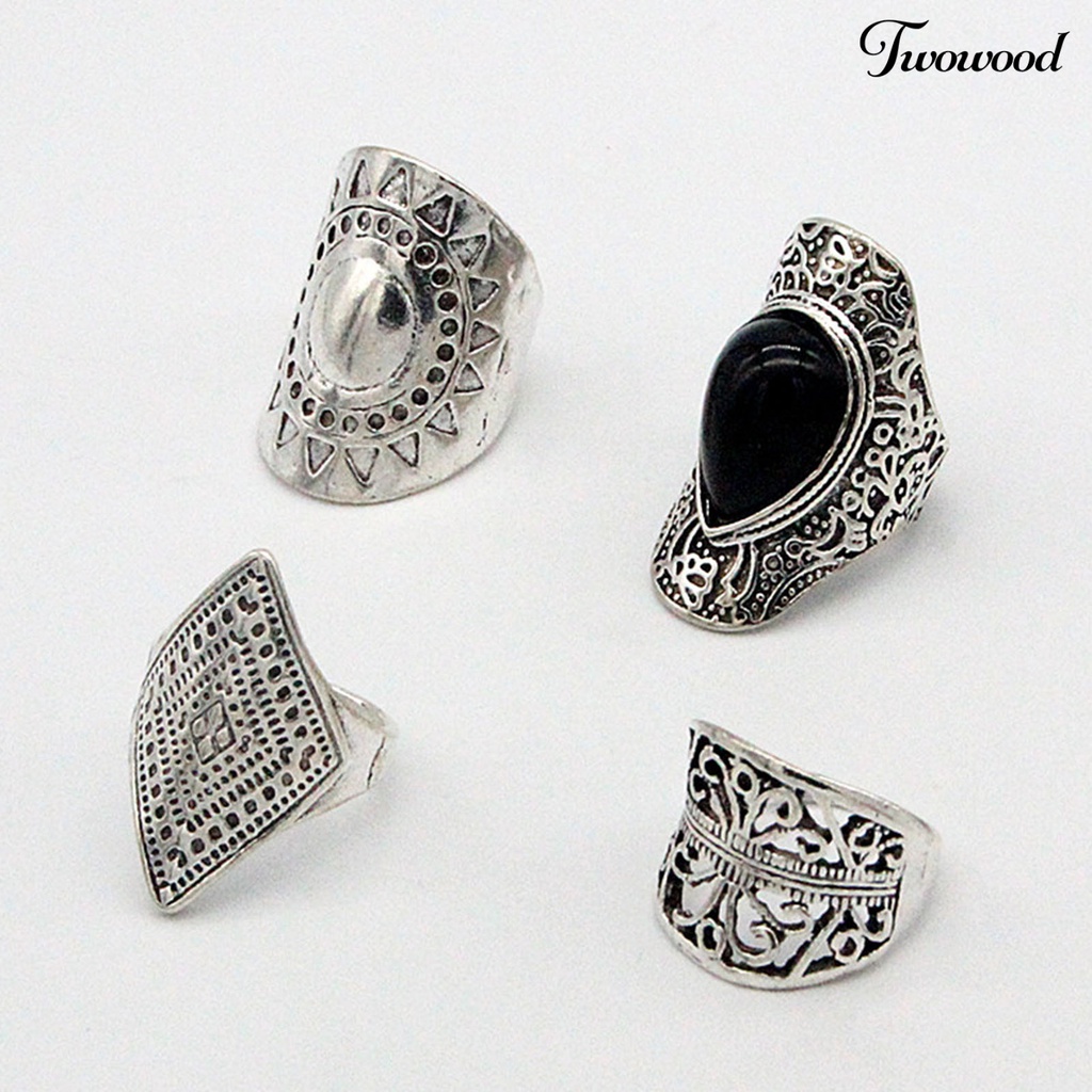 Twowood 4pcs / Set Cincin Fidget Gaya Bohemia Ringan Tahan Lama Untuk Unisex / Pria / Wanita