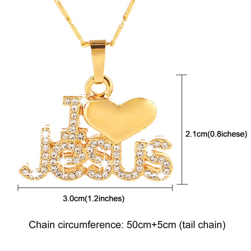 I Love Jesus - New 14k Gold 925 Sterling Silver Rose Gold Letter Love-Heart Pendant Necklace Unisex Christian Jesus Faith Necklace Personality Fashion Couple Necklace Jewelry Holiday Gift