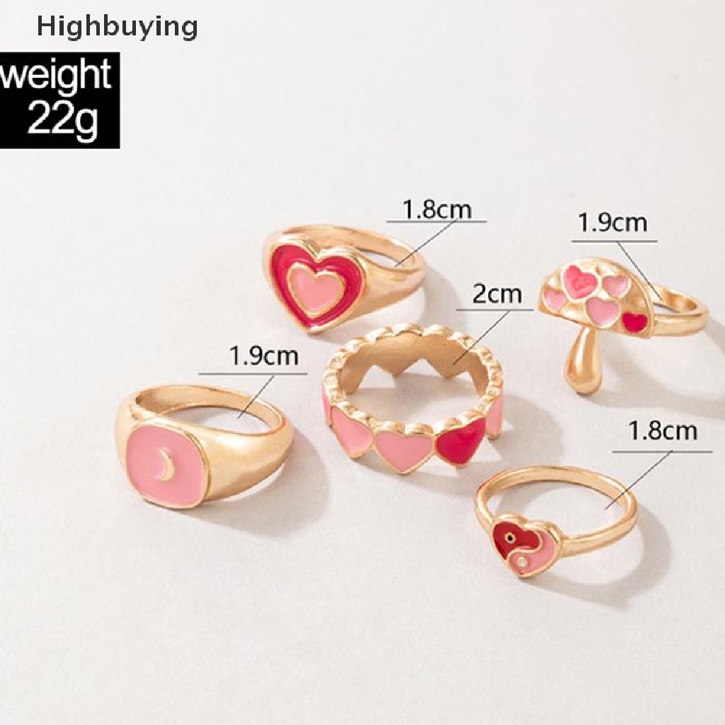 Hbid 5Pcs / set Cincin Enamel Bahan Metal Untuk Wanita