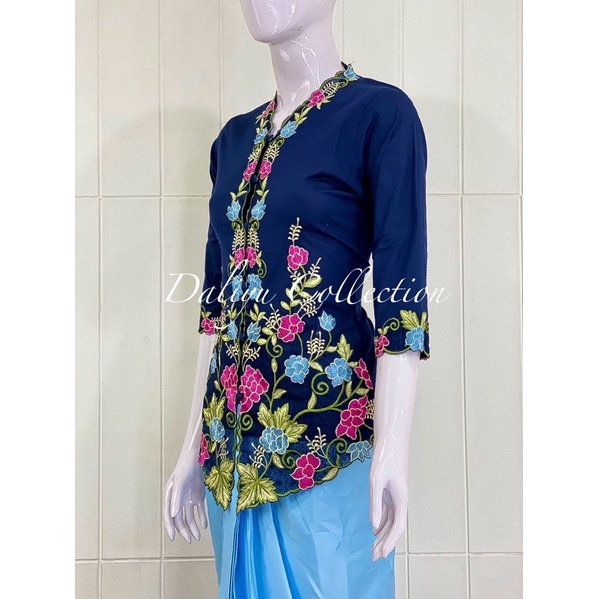 ESW02 - Daliyu KEBAYA ENCIM LENGAN 7/8 BORDIR WARNA Katun Stretch / S M L XL-Navy