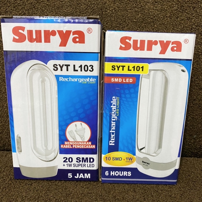 Senter LED 10 SMD+1W Recharge SYT L101 Surya / Senter Lampu SURYA SYT L103 Emergency 20 SMD