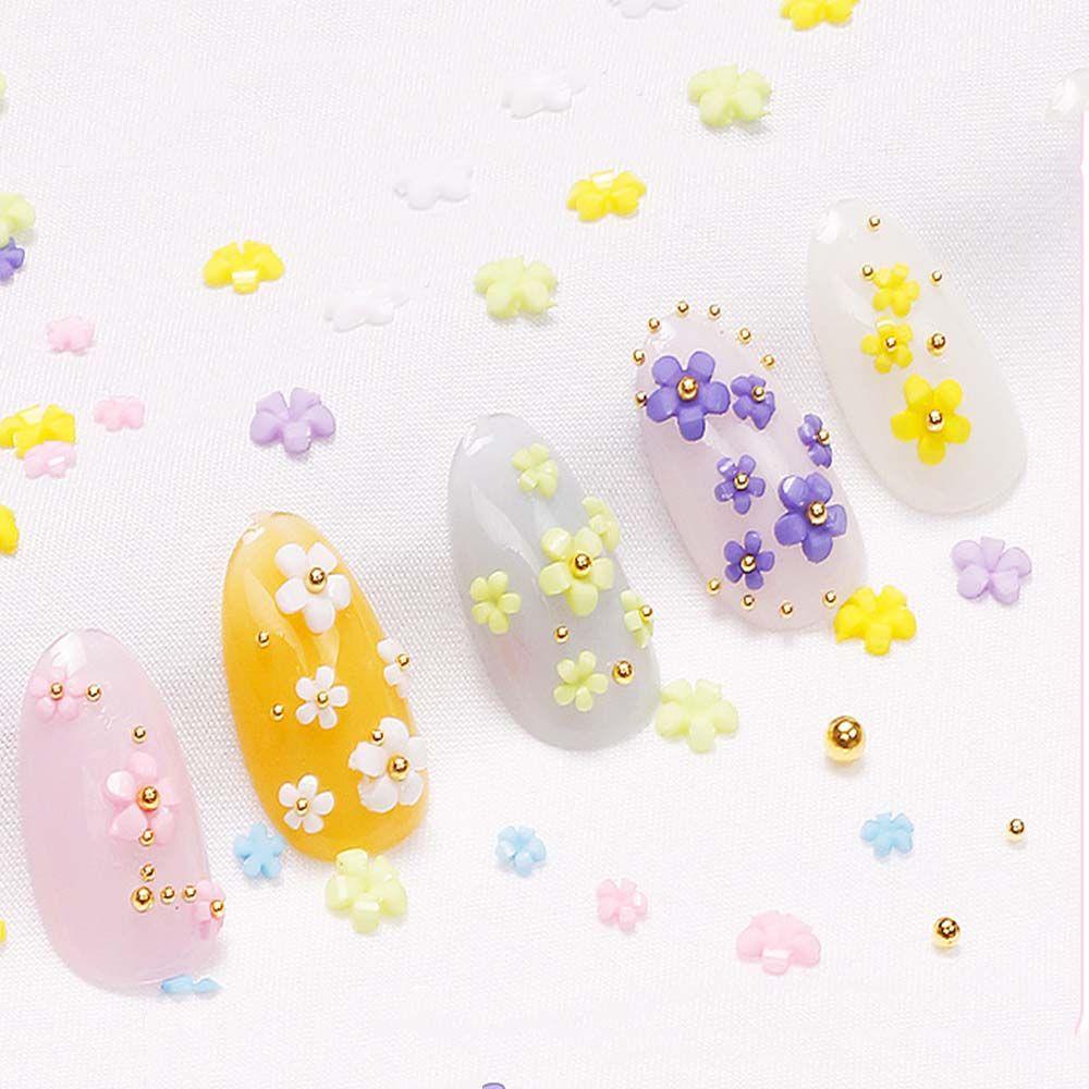 Mxbeauty Set Dekorasi Kuku Bunga Lucu Resin 3D Pesona Kuku Gaya Jepang Manicure Steel Ball Nail Ornaments