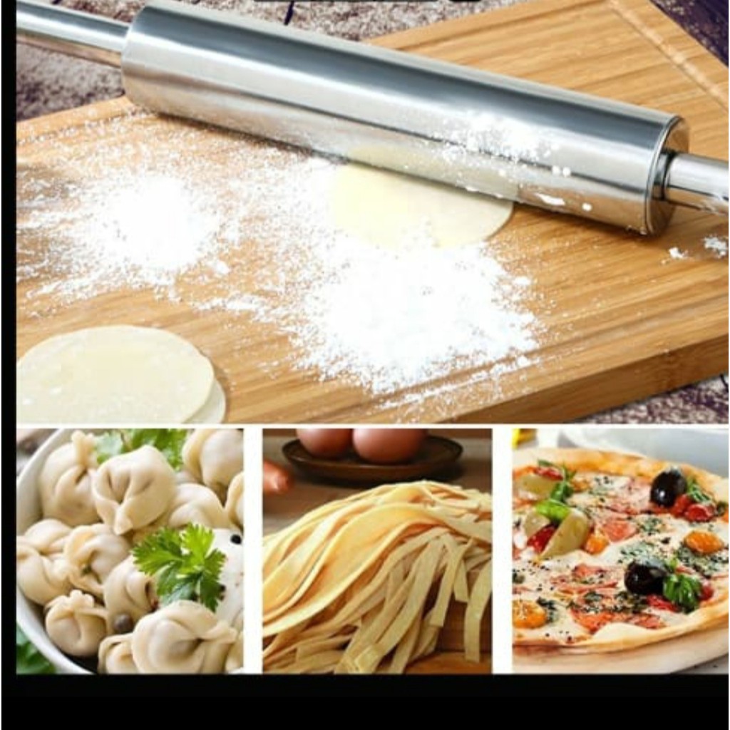 ROLLING PIN STAINLESS PUTAR 44 CM Penggiling Adonan Anti karat