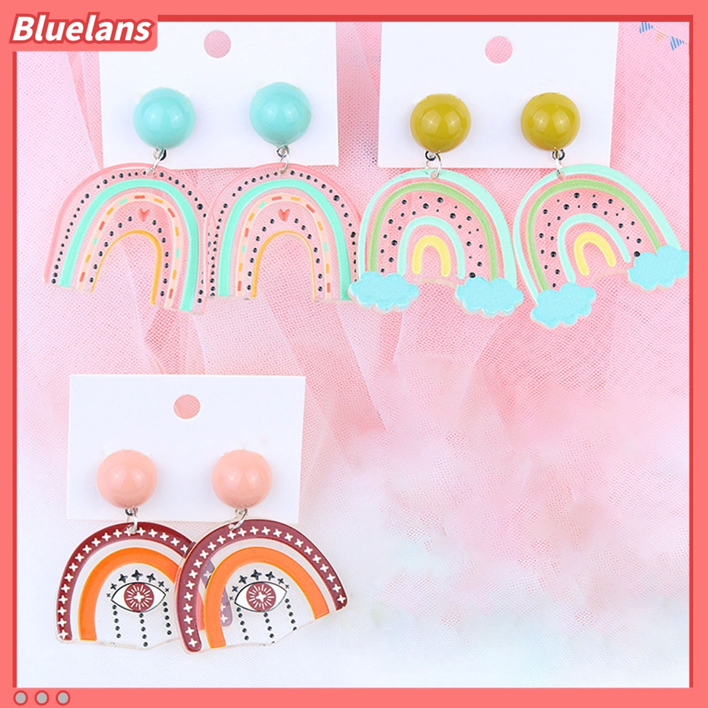 1 Pasang Anting Stud Desain Awan Pelangi Bahan Akrilik Anti Alergi Untuk Anak Perempuan
