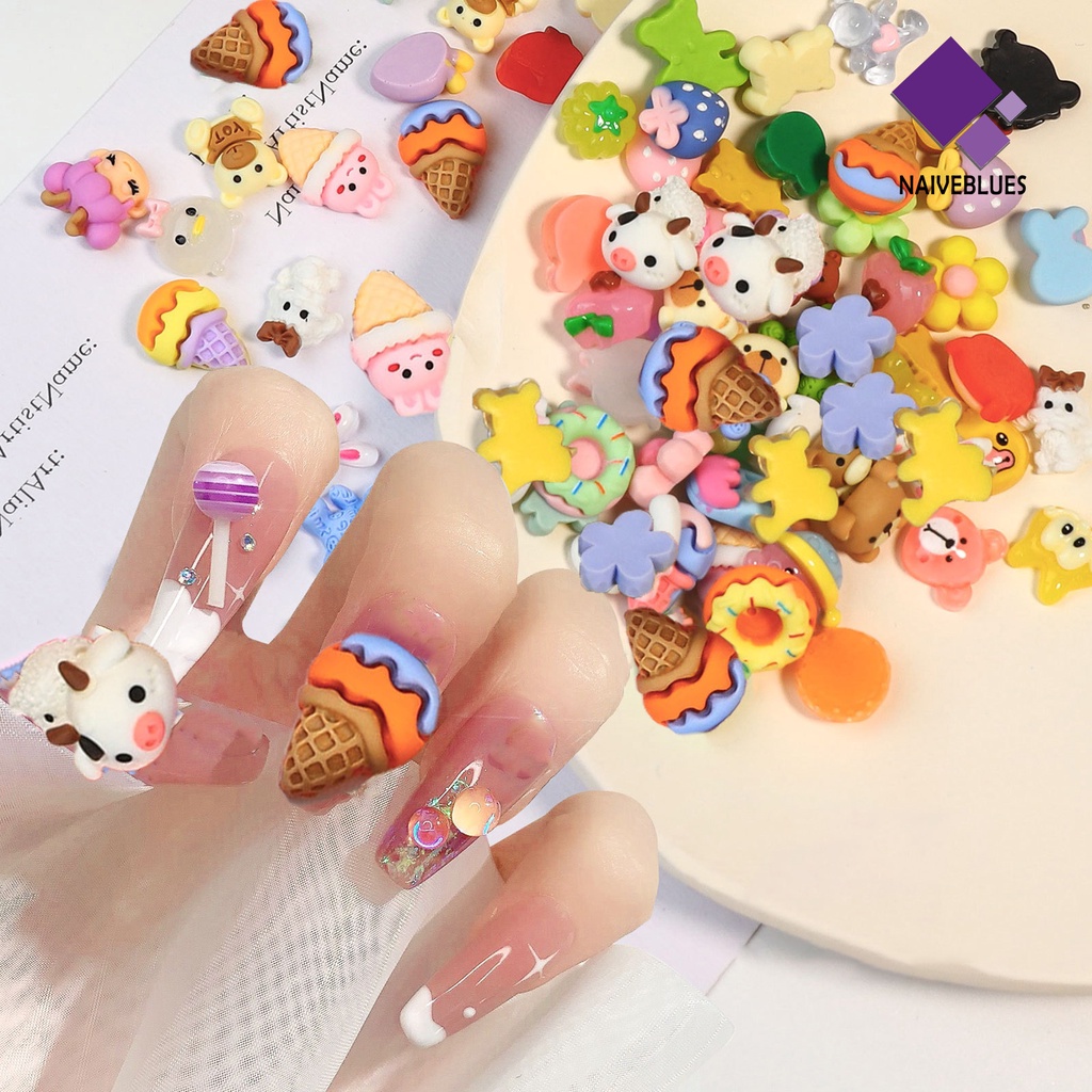 Naiveblue 20Pcs Charms Berlian Imitasi 3D Bahan Resin Tahan Air Untuk Dekorasi Nail Art