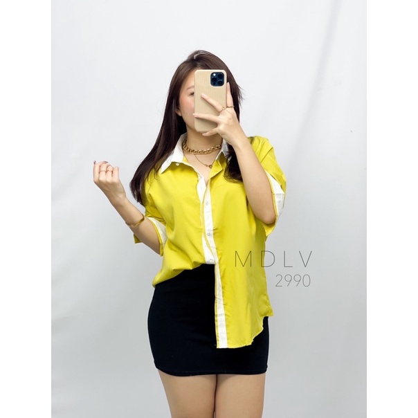 MDLV ~ 2990# Aires Two Tone Shirt Kemeja Basic Polos Baju import Fashion Import