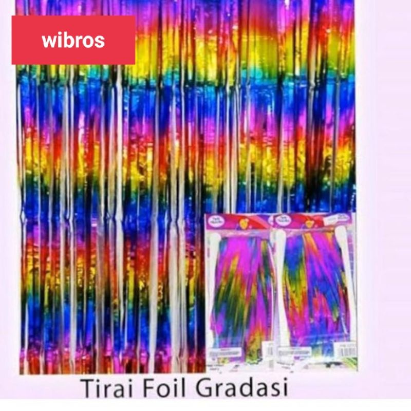 tirai foil rainbow party backdrop dekorasi ulang tahun