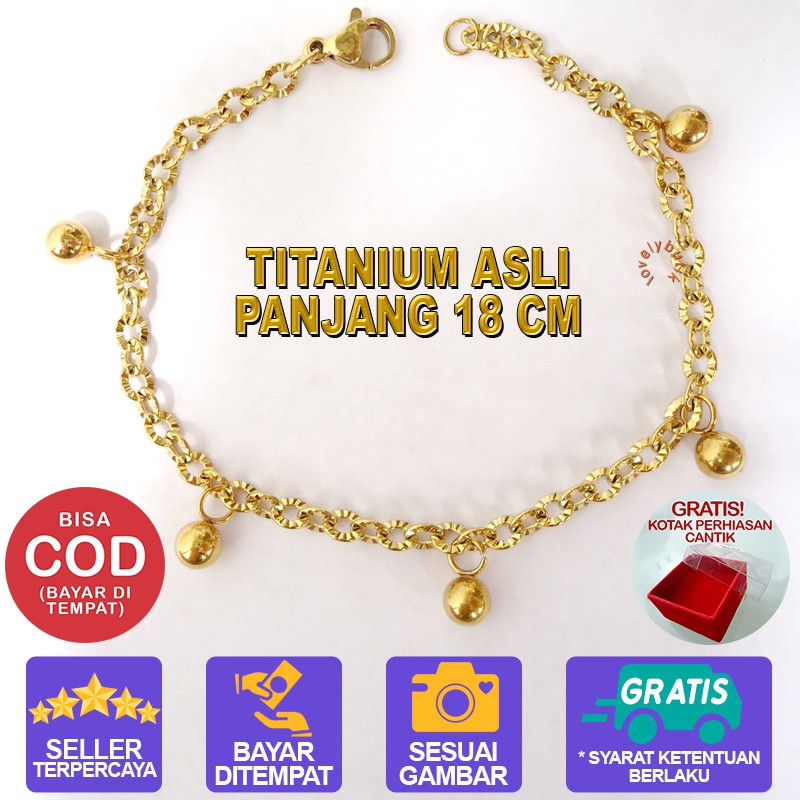 Lovelybutik Gelang Tangan Wanita Titanium Anti Luntur Model Nori donat Bol4 Uk 18 cm BONUS KOTAK PERHIASAN