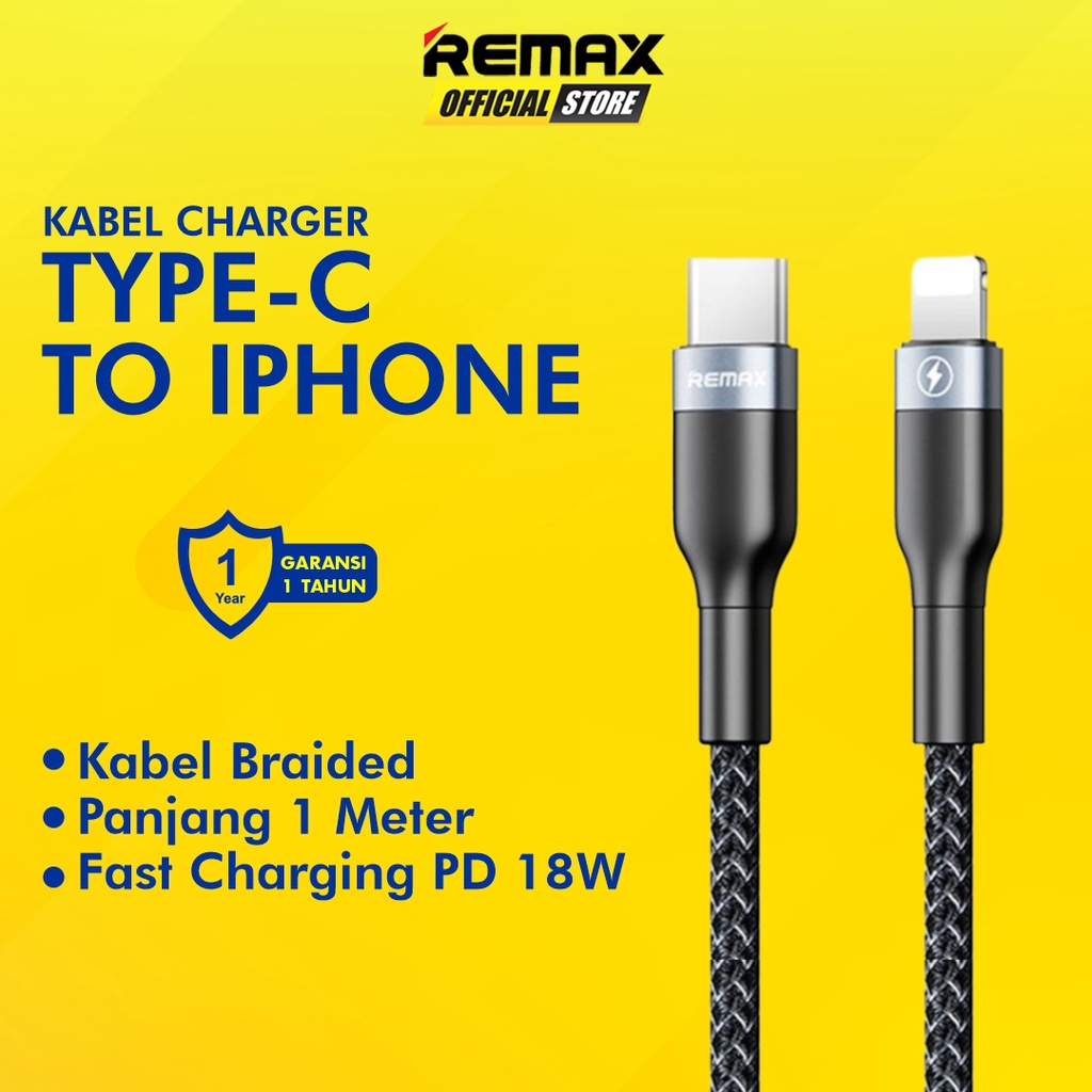 Remax Sury Series 2 Kabel Data Type C to Lightning iPhone Braided Fast Charging 18W RC-009
