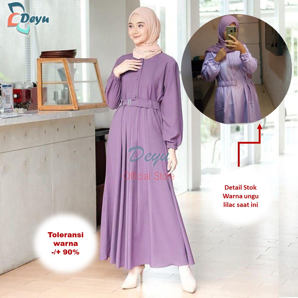 Baju Gamis Wanita Muslim Terbaru Sandira Dress cantik Murah kekinian-UNGU LILAC + BELT