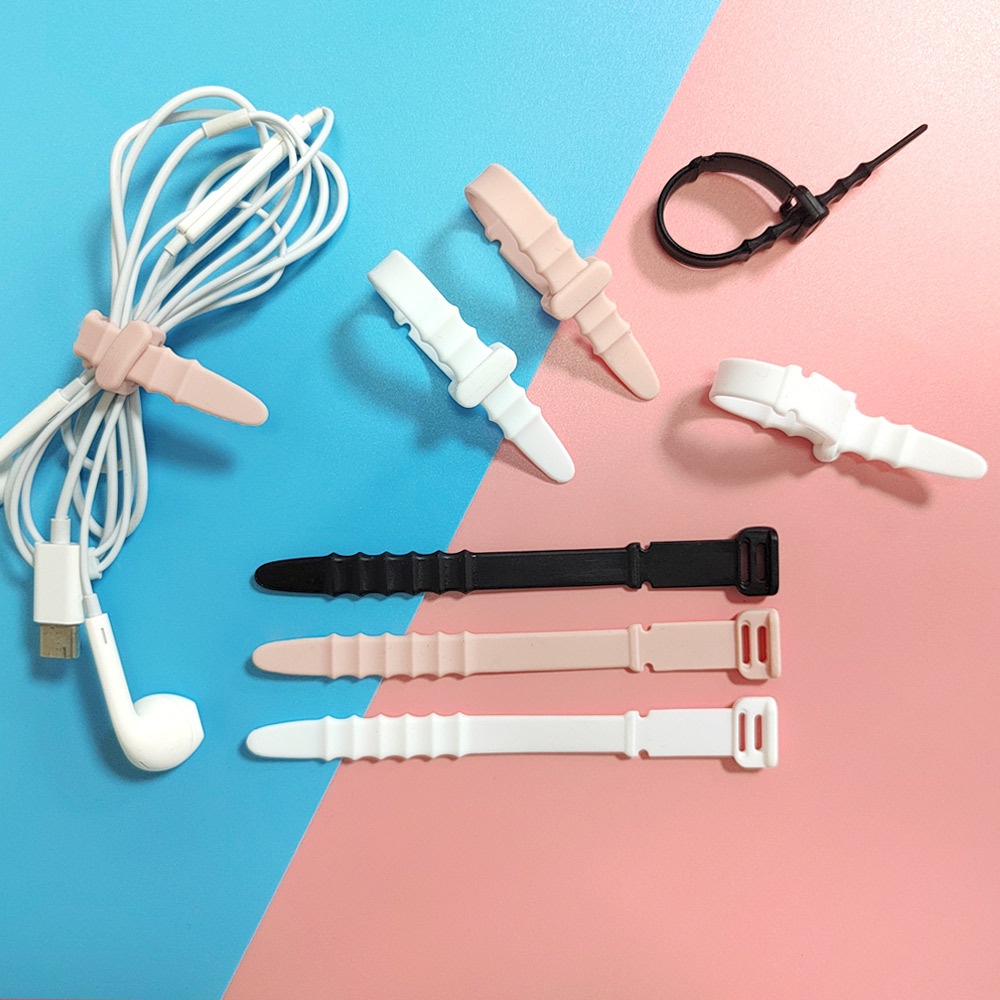 5pcs / set Strap Pengikat Kabel Earphone / Mouse / Keyboard Bentuk Tulang Ikan Bahan Silikon