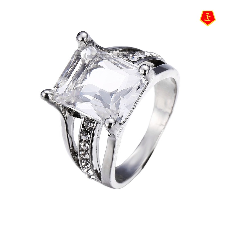 [Ready Stock]Fashion Simple Silver Square Diamond Ring