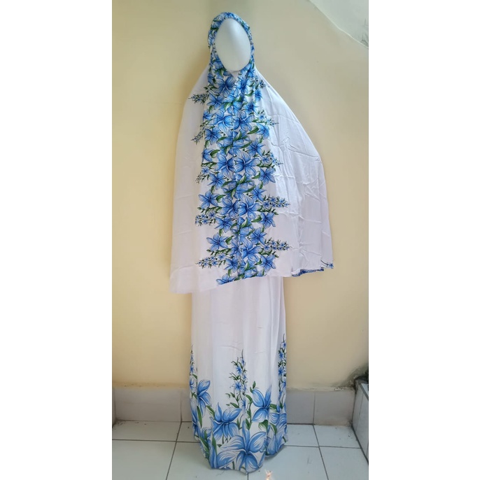 Mukena Bunga Bali Atas Bawah Size XL Bahan Rayon Halus Free Tas Kain Bisa COD Real Foto Fashion Wani