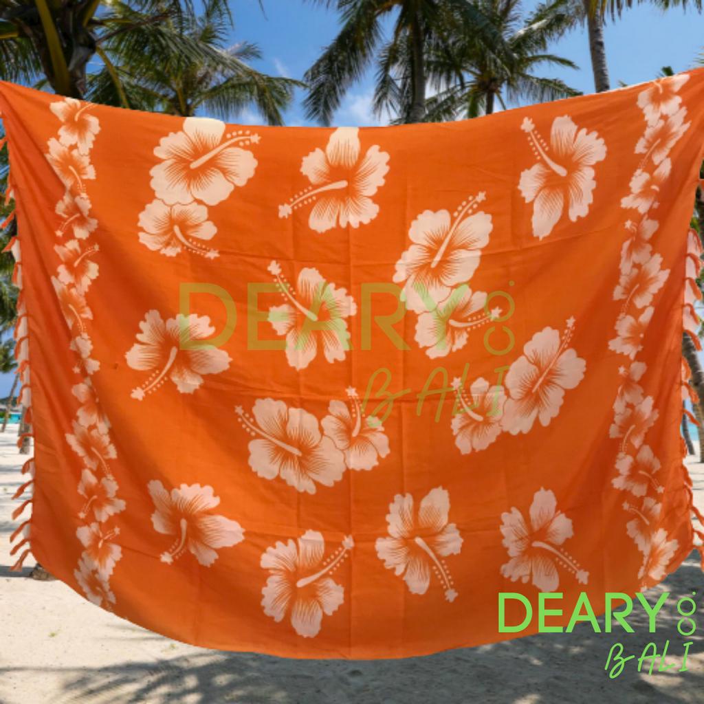 Kain Pantai Bali Motif Bunga Pucuk dan Kamboja Bahan Rayon Bali Adem Ujung Rumbai | Deary Co Bali