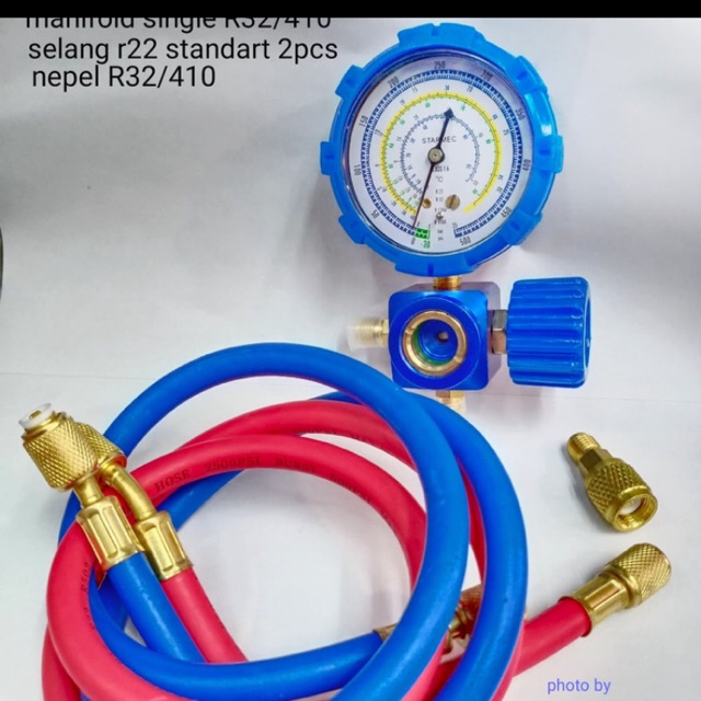 Paket isi freon R32/R410 manifold &amp; selang + adaptor R32 tanpa Freon