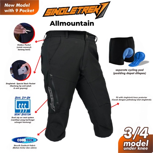 Celana Sepeda All Mountain CSAM 3per4 Black Non Pad Plus Inner HDFoam