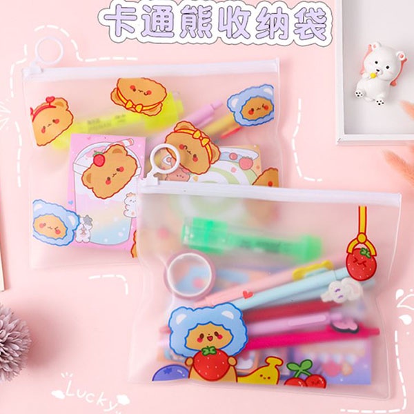 tempat pensil tempat masker transparan cute bear waterproof bag stp041(4e1)