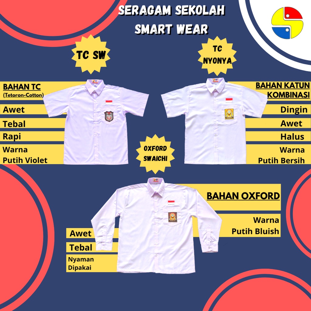 SERAGAM KEMEJA SEKOLAH PUTIH LENGAN PENDEK BAHAN OXFORD (UK: 1-7)