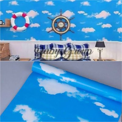 Wallpaper Stiker Dinding Motif Salur Biru alur Hijau bunga shaby Motif Batik UKURAN 45CMX90CM-100CM