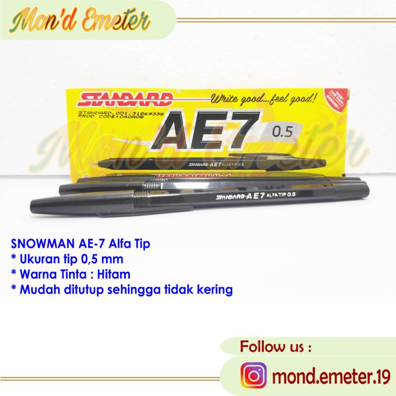 

Pulpen Cap Pen Standard AE7 Warna Hitam 0.5 mm-Ballpoint Anak Sekolah/Kantor- Alat Tulis Stationery