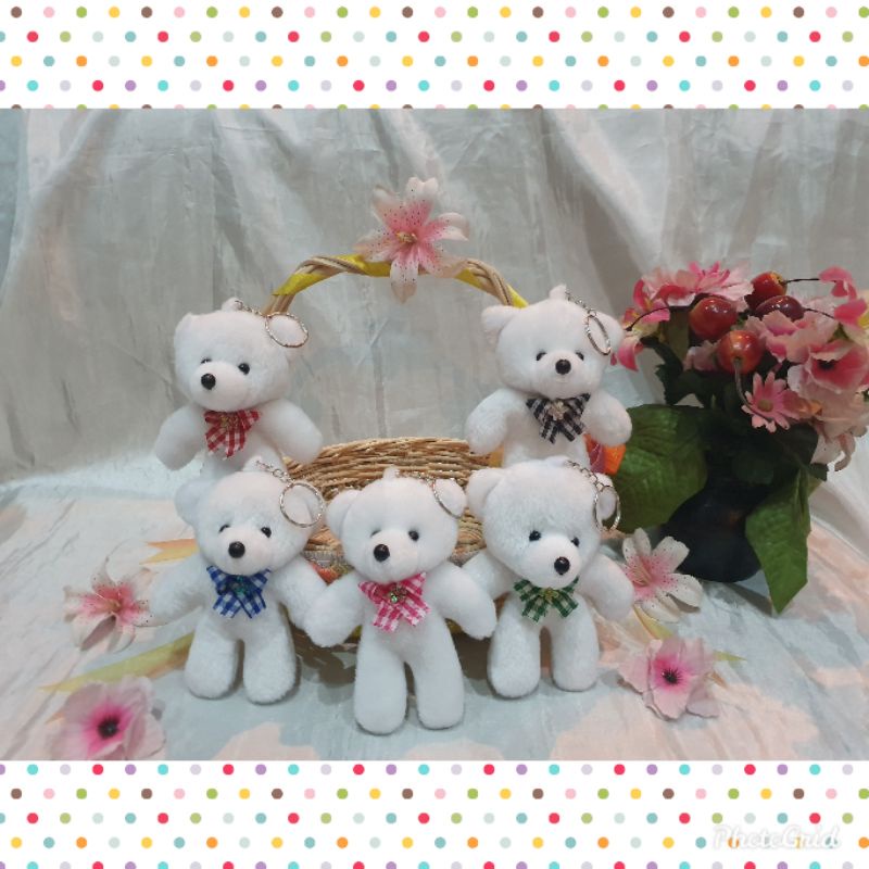 BB12-Boneka putih beruang kecil gantungan kunci 11 cm hampers parcel boquet wisuda valentine souveni