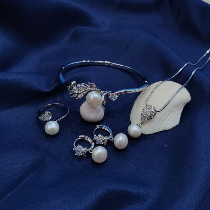 Set lapis emas mutiara lombok asli bersertifikat Mutiara asli bersertifikat Aksesoris fashion mutiar