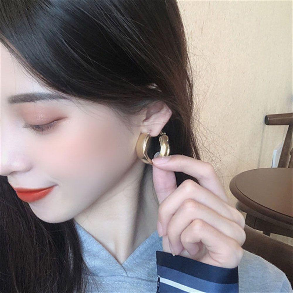 Needway Menjuntai Anting Minimalis Geometris Tabung Lebar Hiphop Tindik Telinga Aksesoris Fashion Drop Earrings