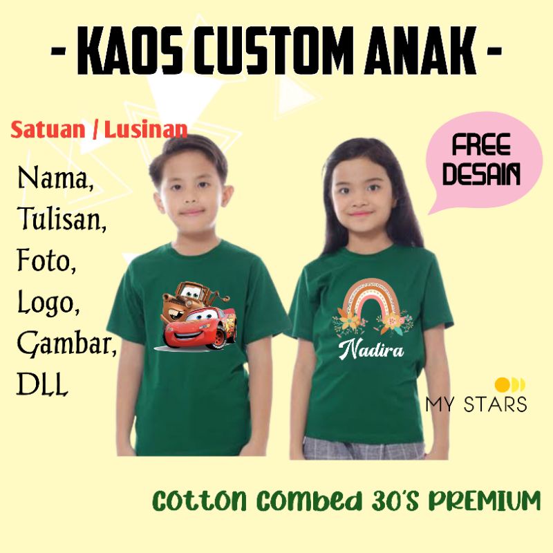 SABLON KAOS ANAK NAMA TULISAN FOTO GAMBAR DESAIN SENDIRI