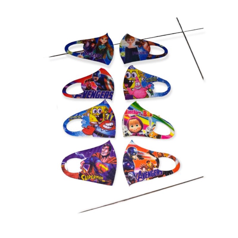 Masker anak motif karakter bahan scuba rekomendasi umur 1 tahun
