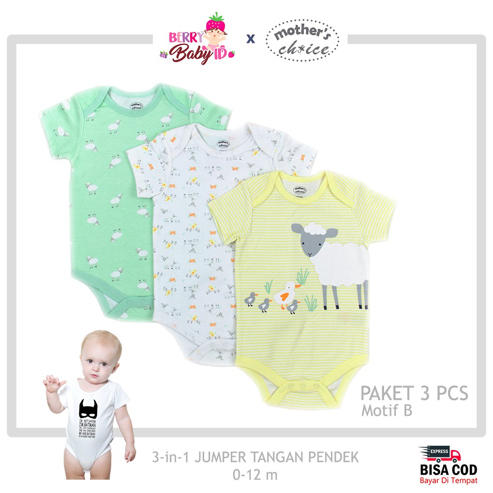 Mother's Choice 3 Pcs Jumper Bayi Tangan Pendek Baju Bayi Premium SNI Berry Mart