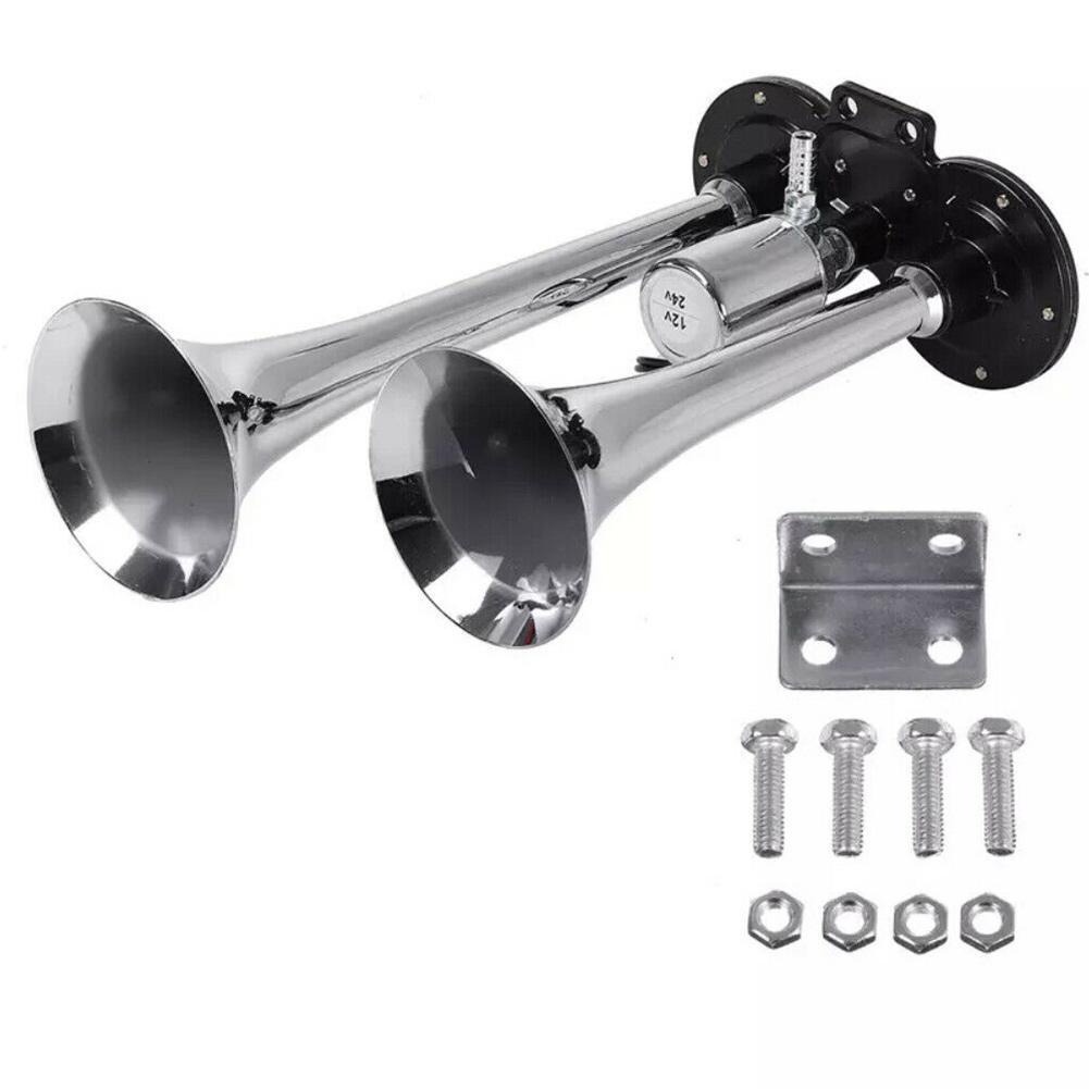 Klakson Trompet Mobil Dual Air Horn 300dB 12V/24V - LD-204 - Silver