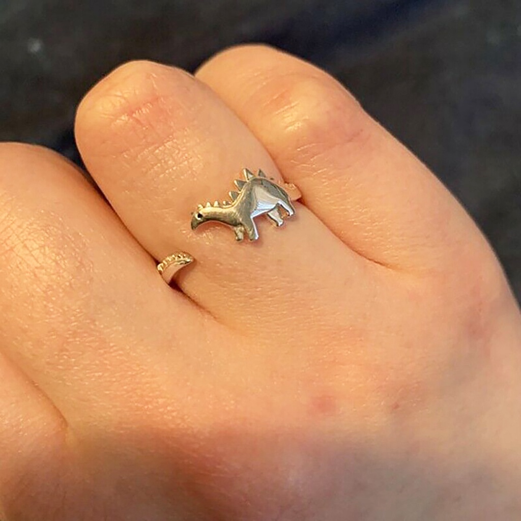 Hu Hu Hu Hu Hu Alat Bantu Pasang Kacamata♡ Cincin Model Terbuka Bahan Metal Desain Dinosaurus Adjustable Bebas Timah Untuk Wanita