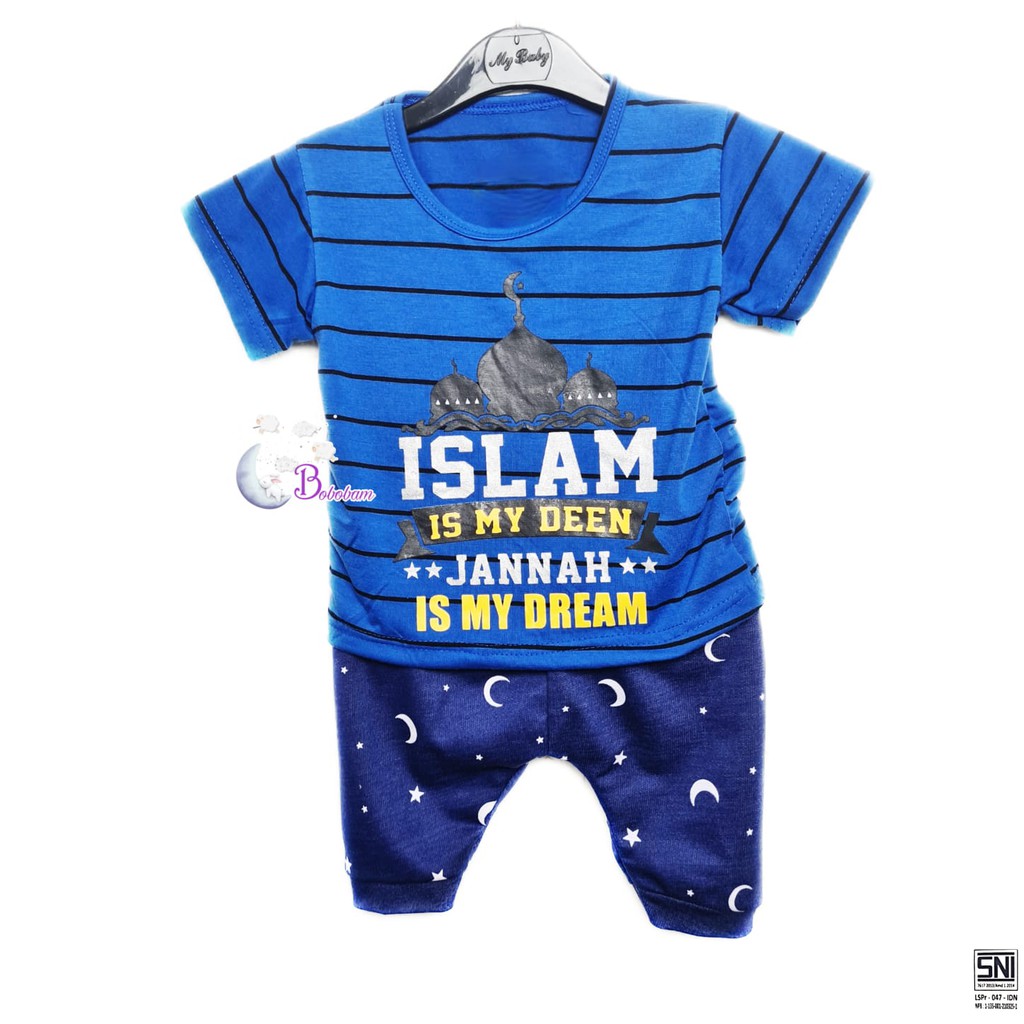 BAJU BAYI BOBOBAM AKU ANAK ISLAM SETELAN ANAK LAKI-LAKI / SETELAN ANAK HARGA GROSIR