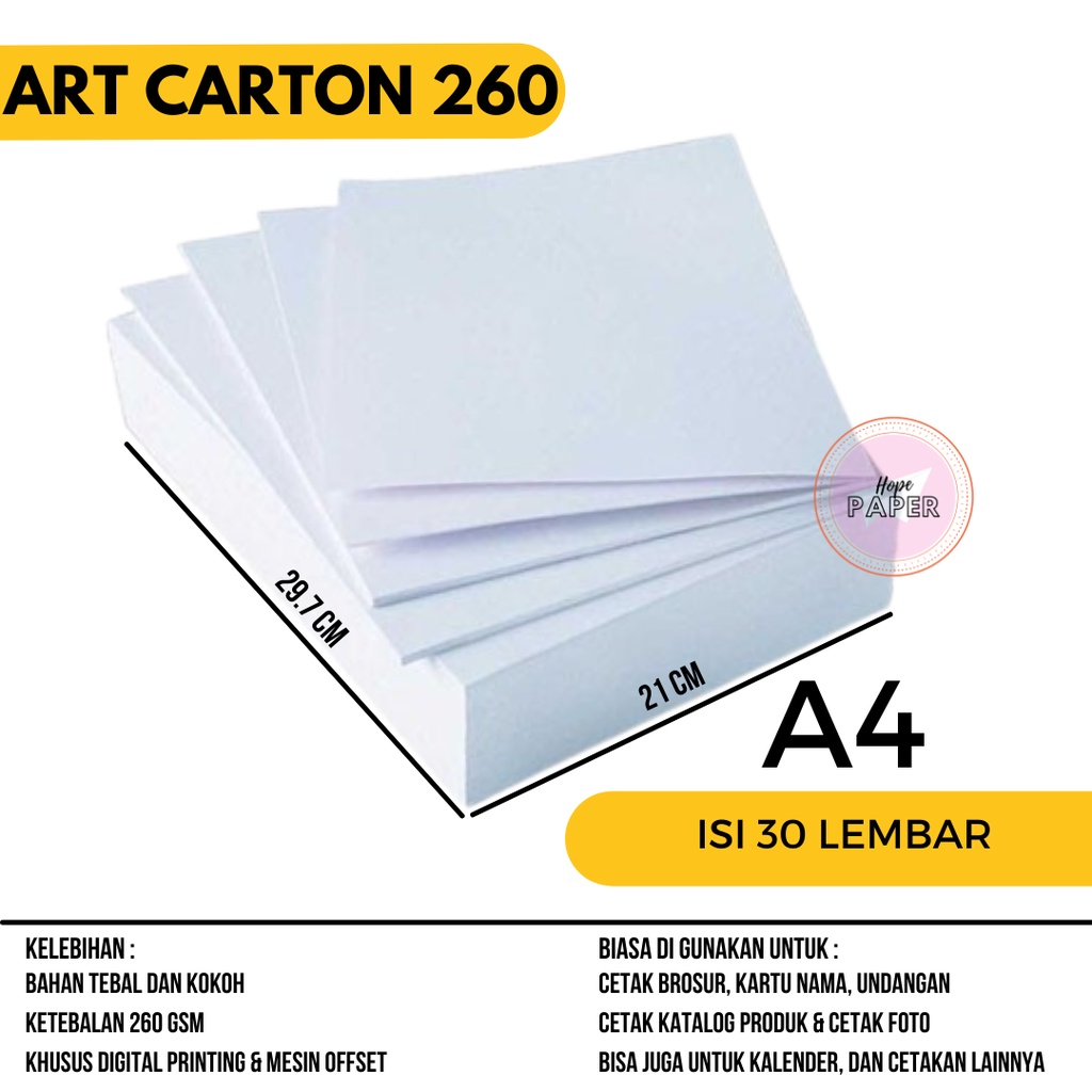 Art Carton 260 gsm A4 isi 30 lembar / Kertas Art Carton 260 gsm / Art Karton 260 gsm / Kertas Karton