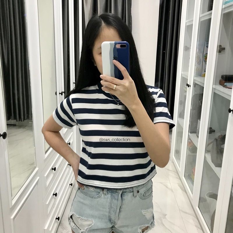 kaos stripe crop / kaos salur crop