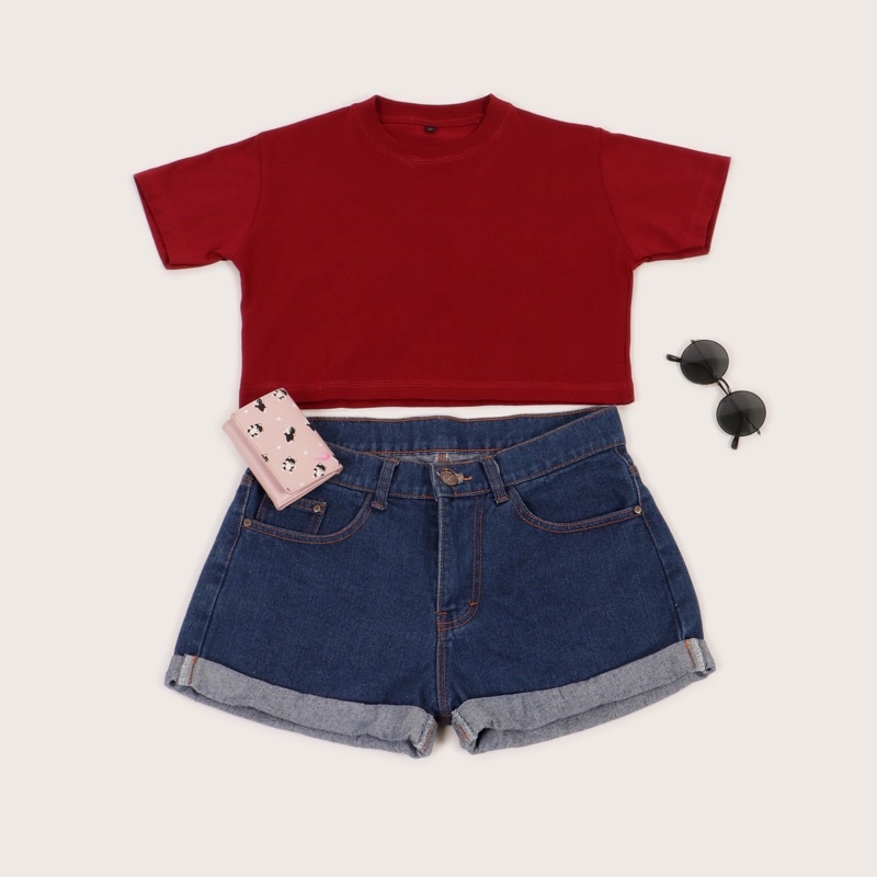 KAOS CROP TOP POLOS TEBAL TIDAK NERAWANG COTTON 24S CROP TEE BAJU WANITA CROPTOP