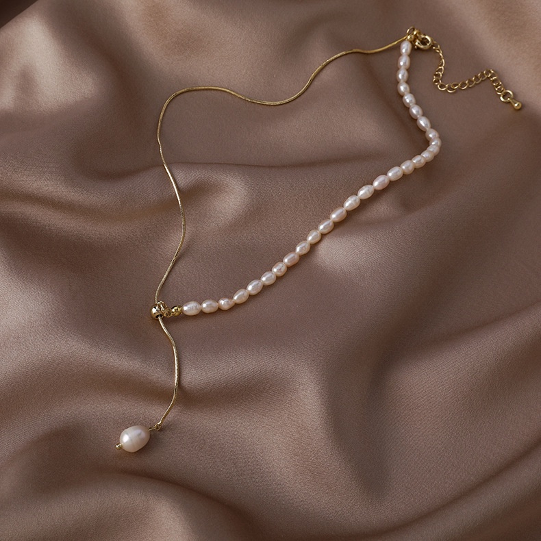 XiaoboACC Korean Fashion Freshwater Pearl Chain Necklace