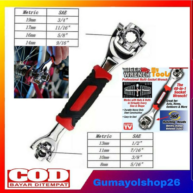 Tiger Wrench kunci Pas 48 in 1 Universal Wrench Socket Wrench