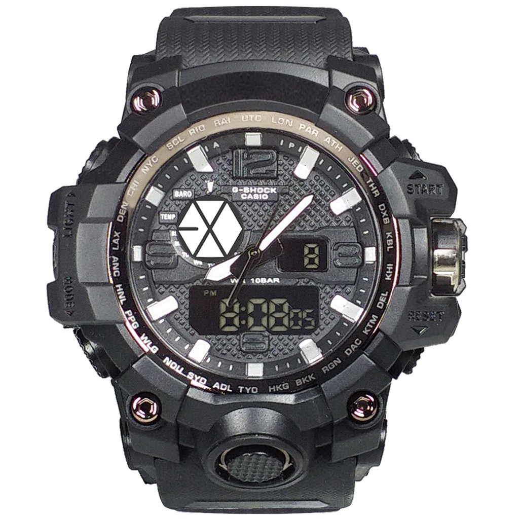 (Istimewa Bossque) Jam Kpop LOGO EXO Double Time Full Black (Exclusive)